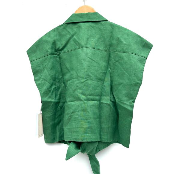 New Nation Ltd Los Angeles Noemi Tie Top Linen Crop Lawn Green Small Blouse - Picture 5 of 11